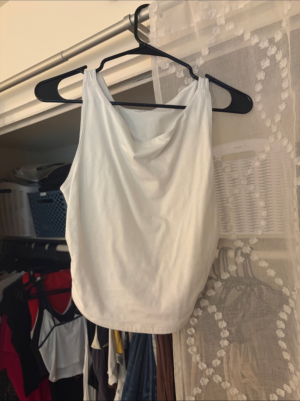 White Draped Cowl Neck Tank Top - Women's